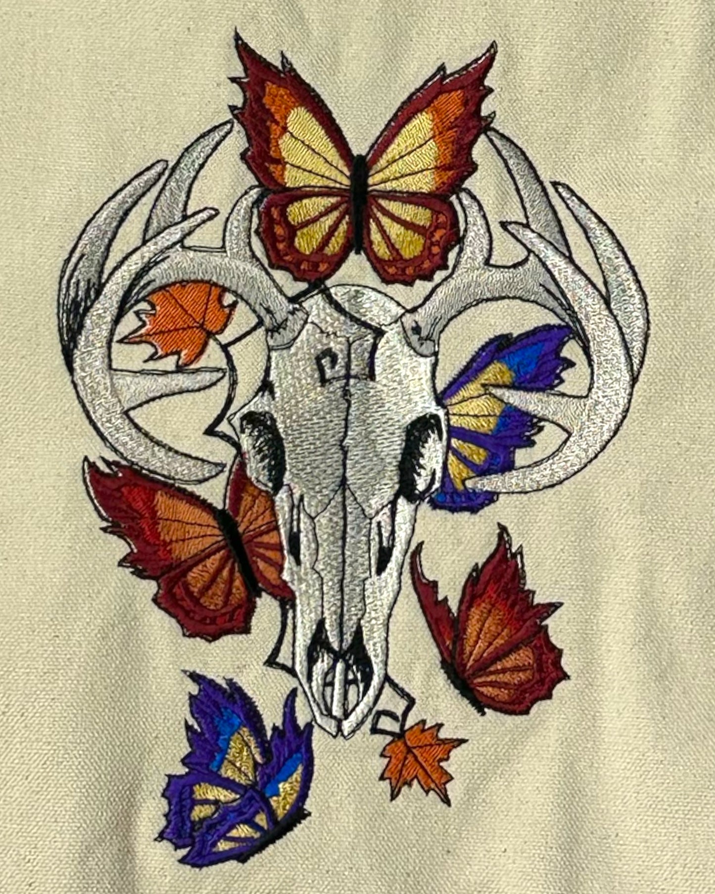 Butterfly and Deer Skull tote